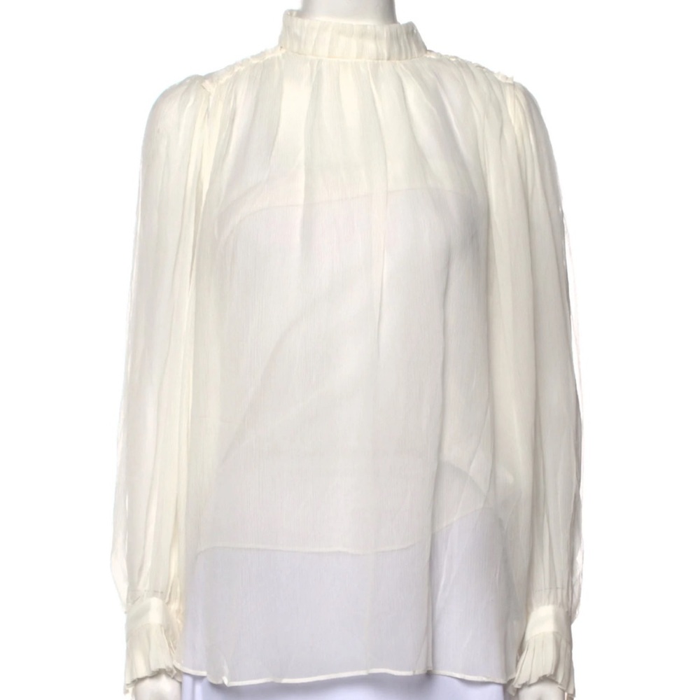 MANNING CARTELL Sheer Off-White Cream Women's Long Sleeve Collared Blouse